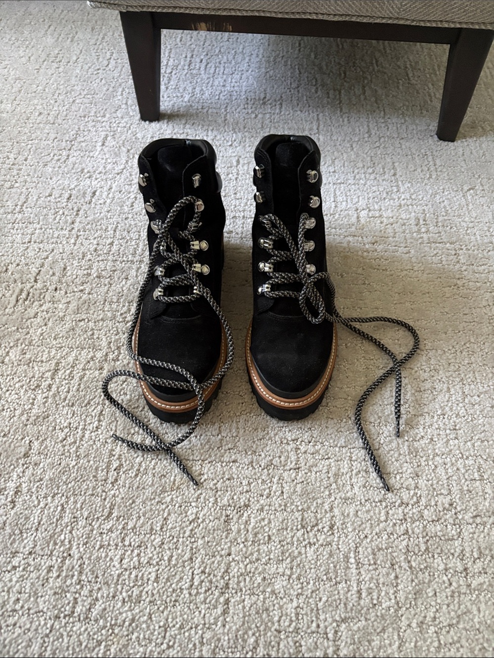 Women's Black Lace-Up Hiking Boots with Contrast Trim